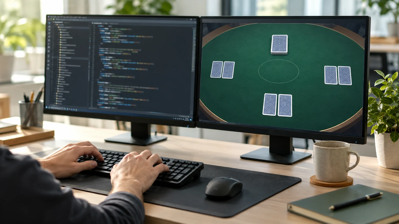 Digitális játékszoftver műszaki tesztelése egy munkaállomáson.